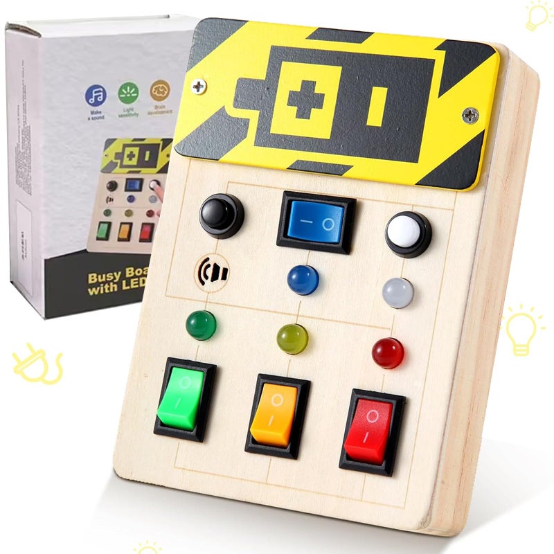 Asweets Montessori Busy Board for Toddler Wooden Busy Board with LED Light Switches Sensory Autism Toys Baby Travel Toys Boys Girls Gifts for Birthday Christmas - Image 3
