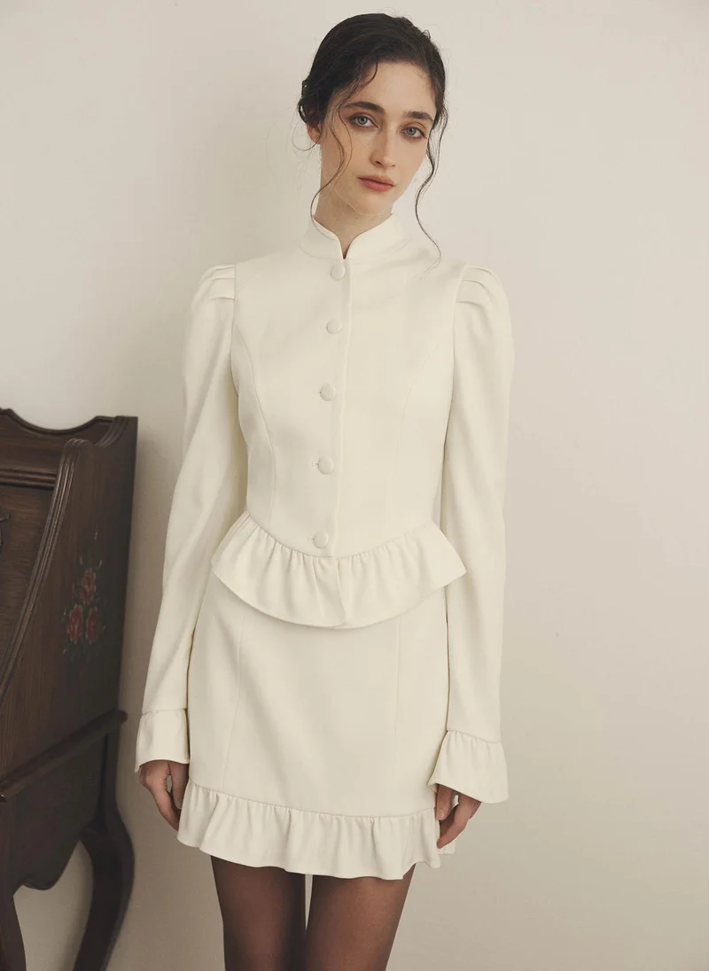 Lichi  Straight mini skirt with ruffles on the bottom hem for Women | Best Price UAE