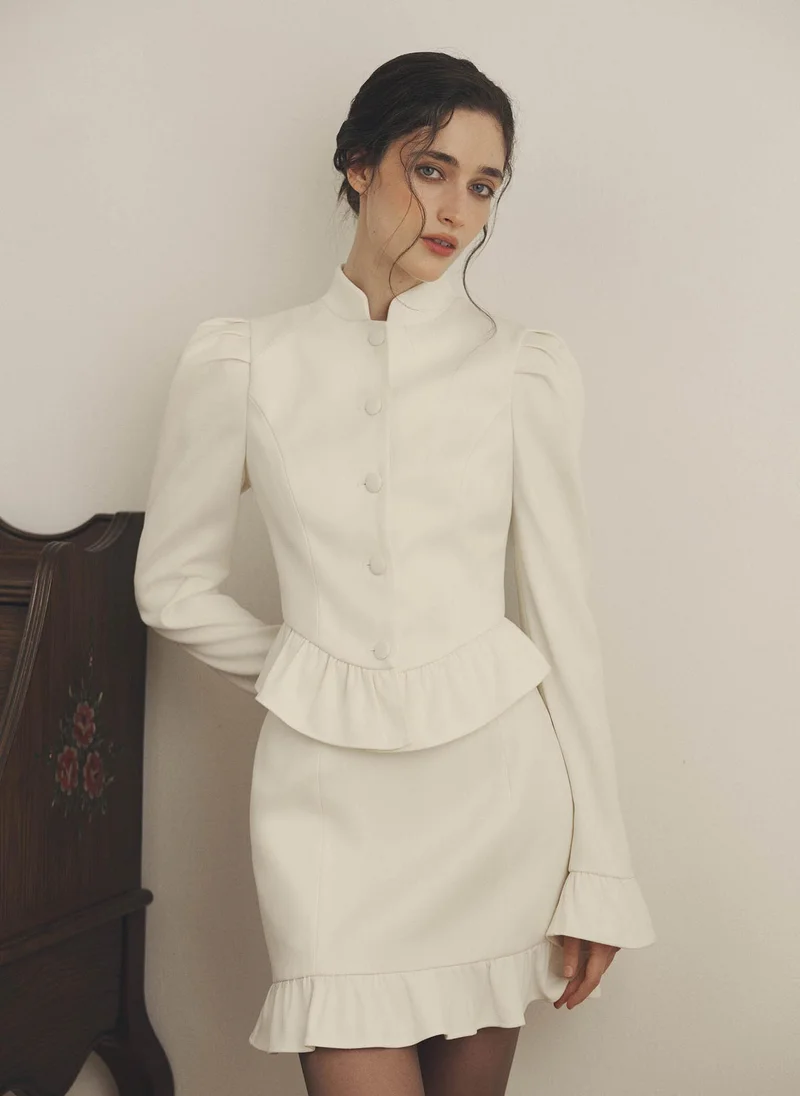 Lichi  Straight mini skirt with ruffles on the bottom hem for Women | Best Price UAE