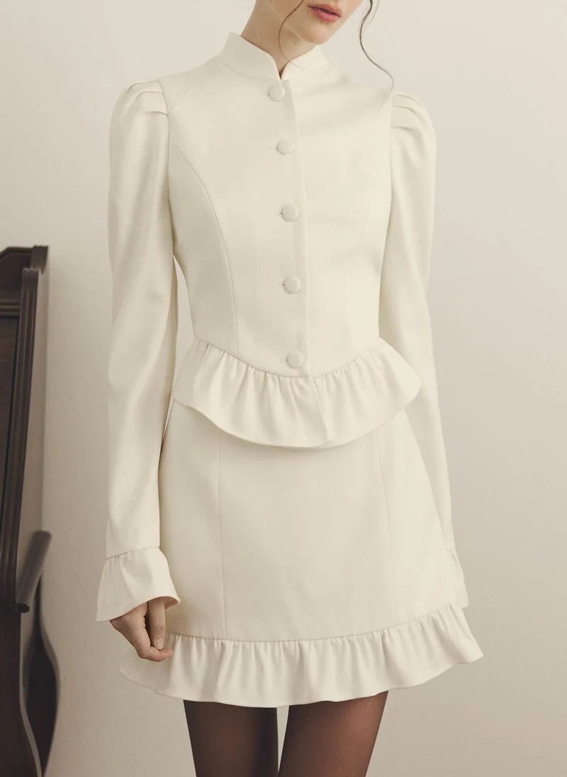 Lichi  Straight mini skirt with ruffles on the bottom hem for Women | Best Price UAE