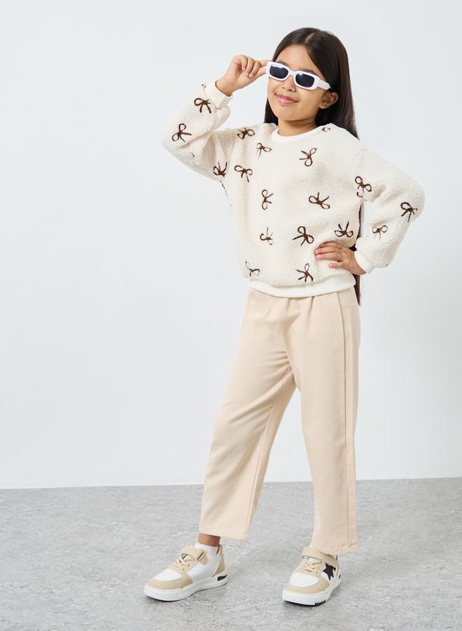 Styli Bow Embroidered Faux Fur Sweatshirt - Image 2