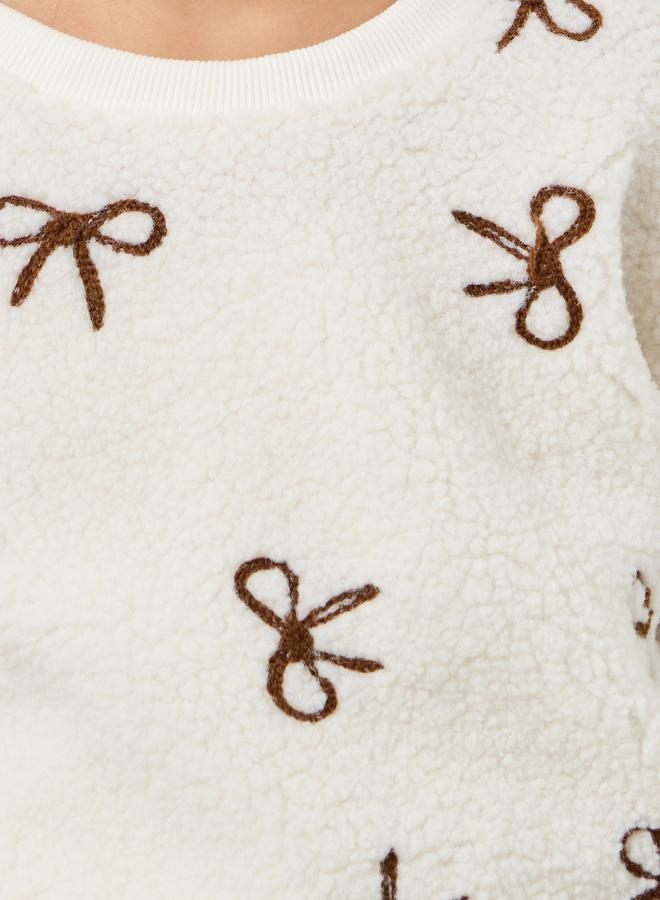 Styli Bow Embroidered Faux Fur Sweatshirt - Image 3