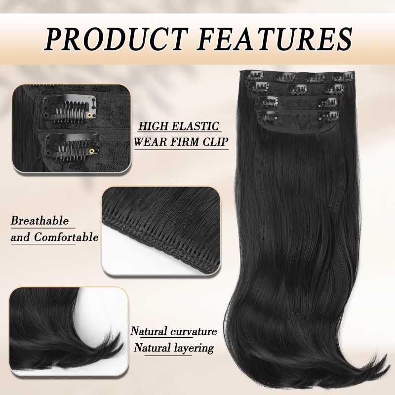 FREEMEIGE Clip in Hair Extensions,Black Hair Extensions for Women Straight Layered Hair Extensions Synthetic Heat Resistant Long Wavy Daily Use 20 Inch - Image 4