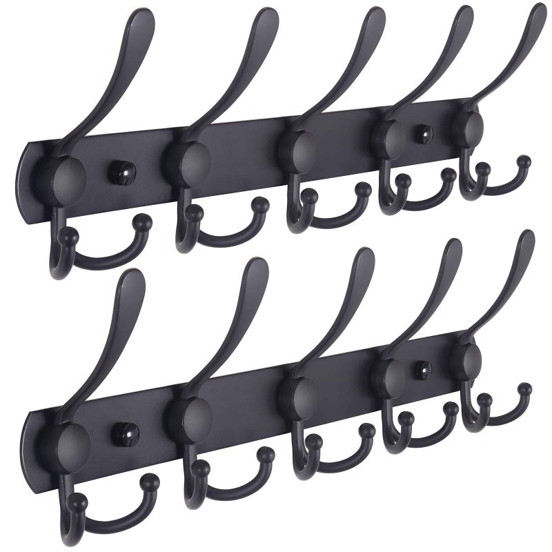 Dseap Coat Rack Wall Mounted 5 Tri Hooks Heavy Duty Stainless Steel Metal Coat Hook Rail for Coat Hat Towel Purse Robes Mudroom Bathroom Entryway Black 2 Packs