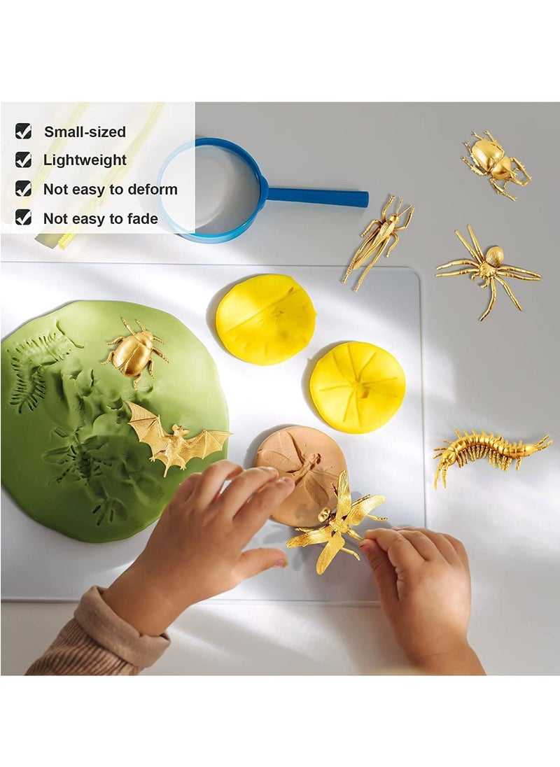Y&D - 12 Pieces Metallic Gold Plastic Insects Figurines Toys Realistic Bugs Animal Decor for Farm Circus Jungle Safari Themed Birthday Party - Image 1