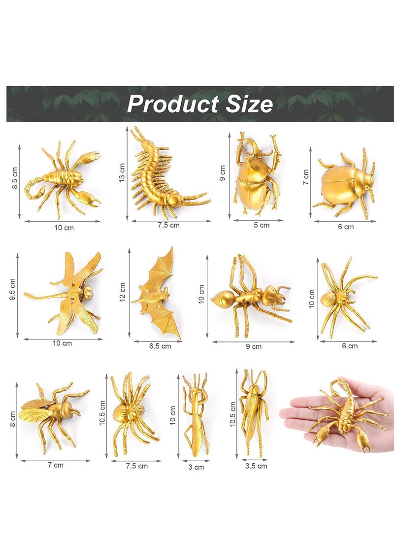Y&D - 12 Pieces Metallic Gold Plastic Insects Figurines Toys Realistic Bugs Animal Decor for Farm Circus Jungle Safari Themed Birthday Party - Image 1