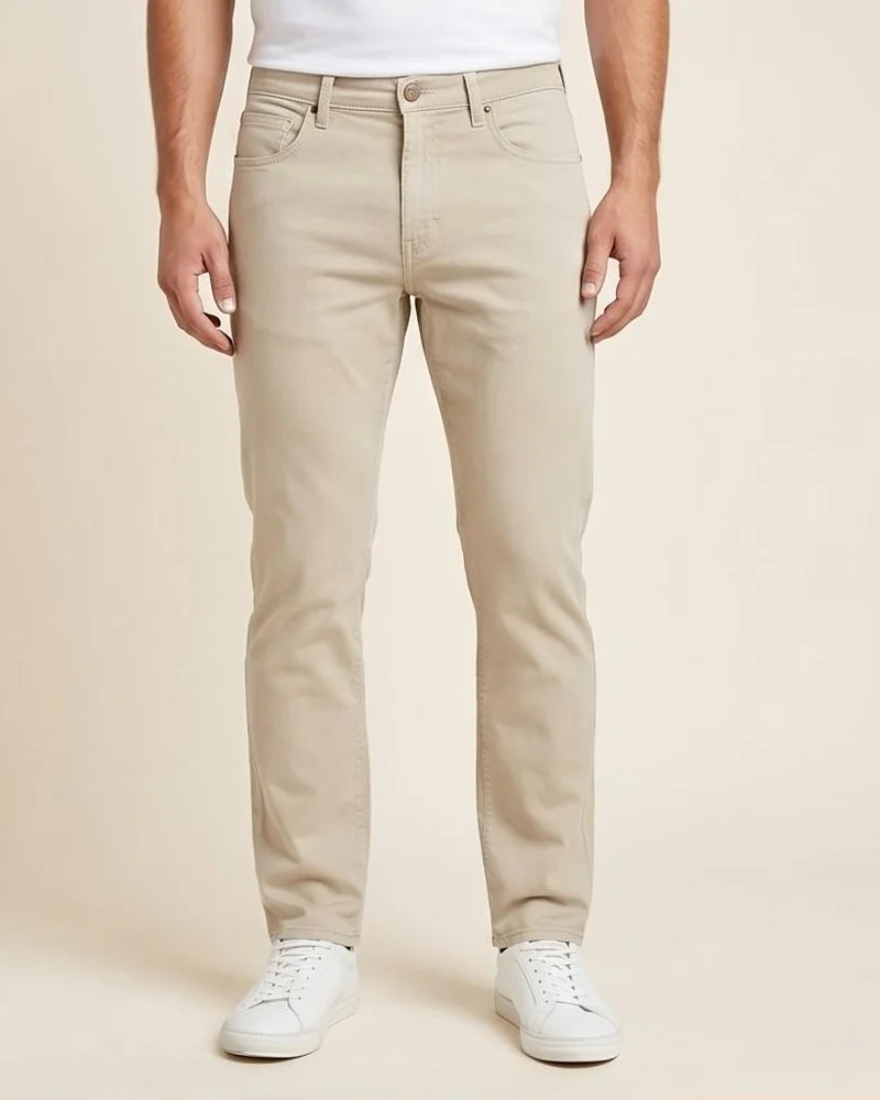 REDTAG Men Beige 5-Pocket Straight Fit Denim Jeans