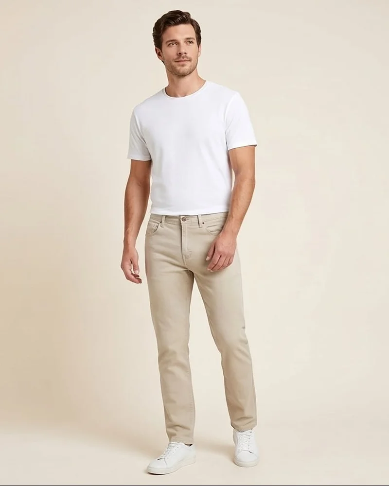 REDTAG Men Beige 5-Pocket Straight Fit Denim Jeans