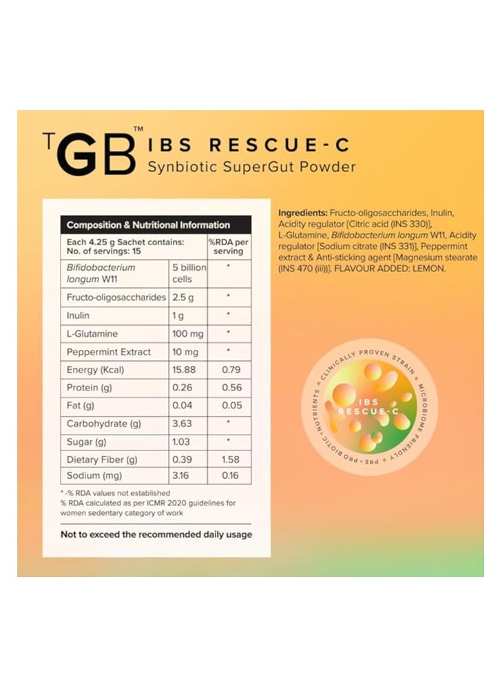 The Good Bug - IBS Rescue C Super Gut Powder For Constipation Relief And Irritable Bowel Syndrome Pre And Probiotic Supplement For Men And Women 5 Billion CFU Of Clinically Proven Strains 15 Days Pack - Image 1