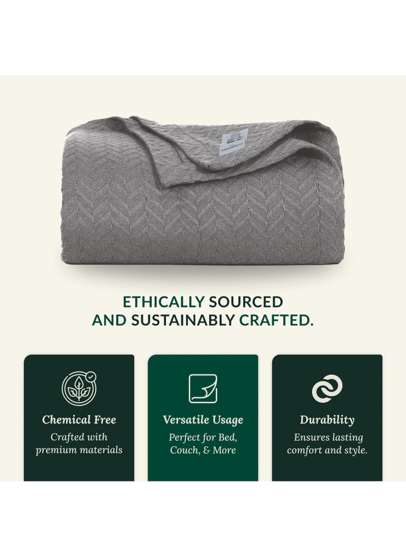 Cloud Scape Linen 100% Cotton Herringbone Blanket for All Season, Soft and Breathable Thermal Blanket,Dark Grey  - Image 5