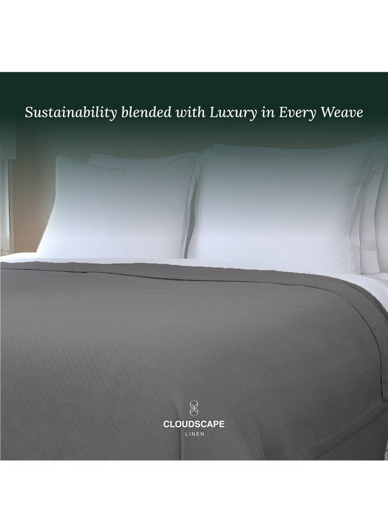 Cloud Scape Linen 100% Cotton Herringbone Blanket for All Season, Soft and Breathable Thermal Blanket,Dark Grey  - Image 2