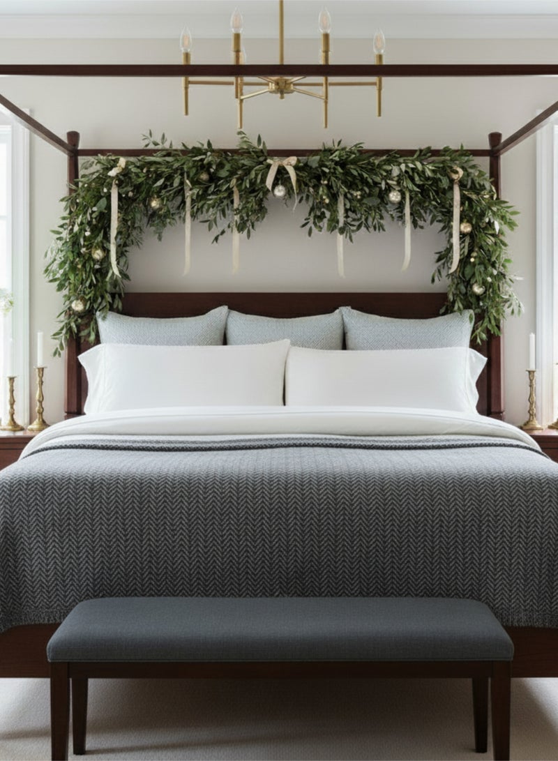 كلاود سكيب لينين 100% Cotton Herringbone Blanket for All Season, Soft and Breathable Thermal Blanket, Dark Grey - Image 1