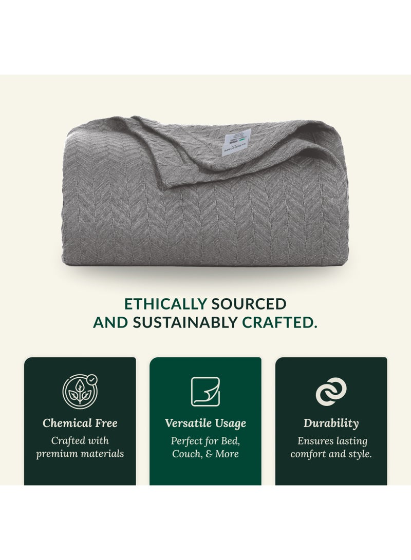 كلاود سكيب لينين 100% Cotton Herringbone Blanket for All Season, Soft and Breathable Thermal Blanket, Dark Grey - Image 3
