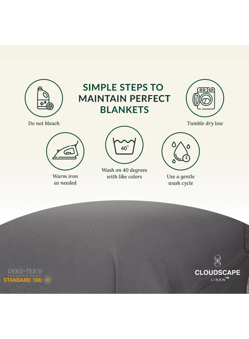 كلاود سكيب لينين 100% Cotton Herringbone Blanket for All Season, Soft and Breathable Thermal Blanket, Dark Grey - Image 4