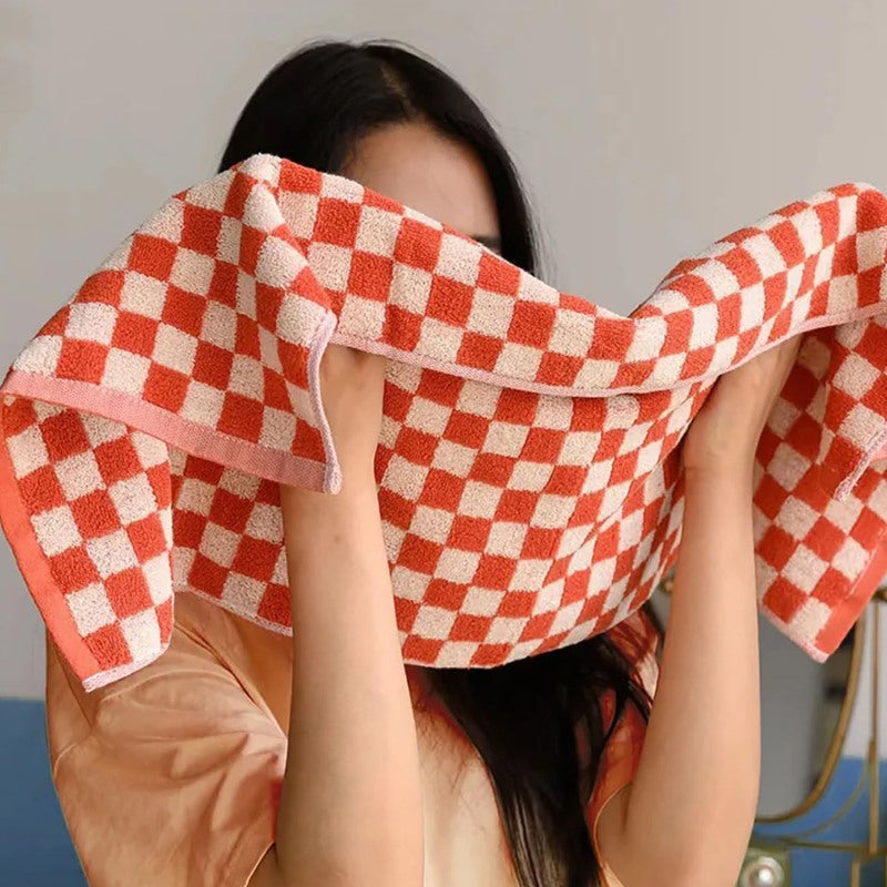 Cotton Hand Towels 4 Pcs 13 X 29 Inch Soft Absorbent Checkered - Orange Decorative Towels for Bathroom Kitchen Home Decor - Image 2