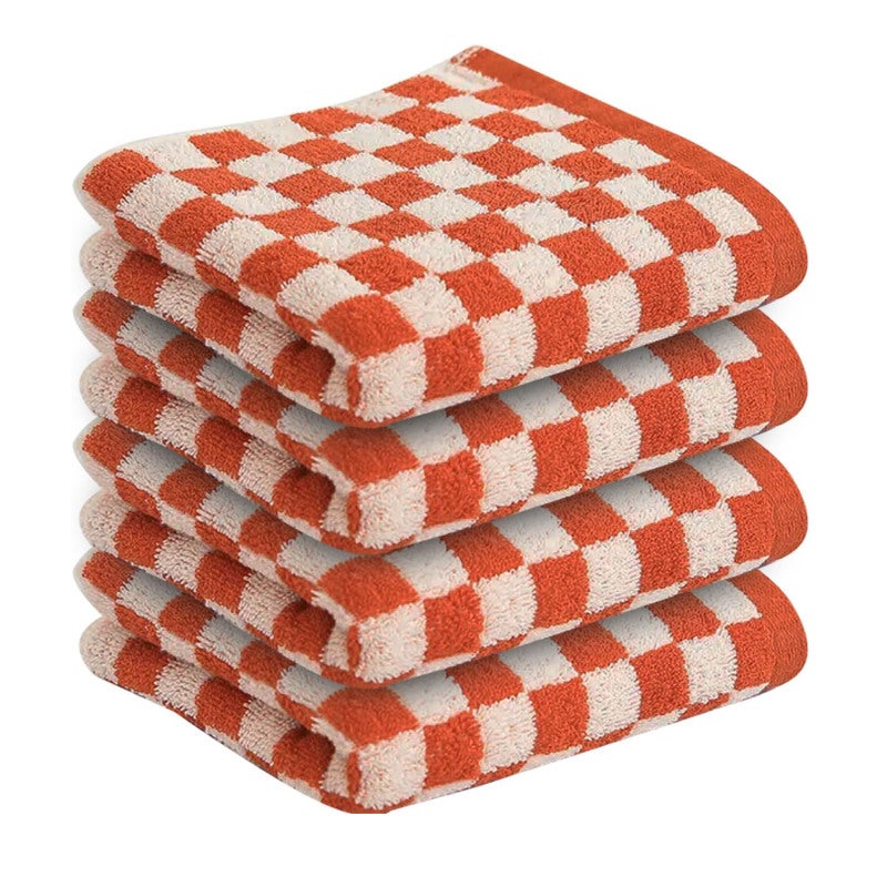 Cotton Hand Towels 4 Pcs 13 X 29 Inch Soft Absorbent Checkered - Orange Decorative Towels for Bathroom Kitchen Home Decor - Image 1