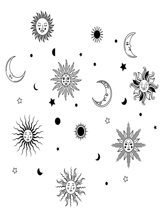 ملصقات حائط من PLIGREAT على شكل هلال الشمس ونجمة وقمر، مقاومة للماء وقابلة للإزالة من الفينيل، ملصقات جدارية قابلة للتقشير واللصق لغرفة النوم وغرفة المعيشة وديكورات جدارية عرقية بوهو للمنزل والداخلي وديكور فني جداري ذاتي الصنع - Image 1