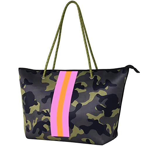 QOGiR Neoprene Multipurpose Beach Bag Tote with Inner Zipper Pocket（Green Camo） … - Image 1