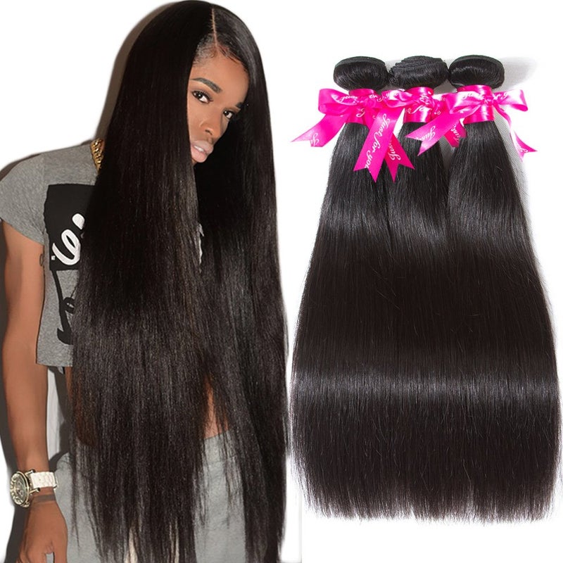 Subella Brazilian Straight Hair 3 Bundles Grade 10A Virgin Brazilian Straight Human Hair Bundles Weave Natural Black Color 18 20 20inch