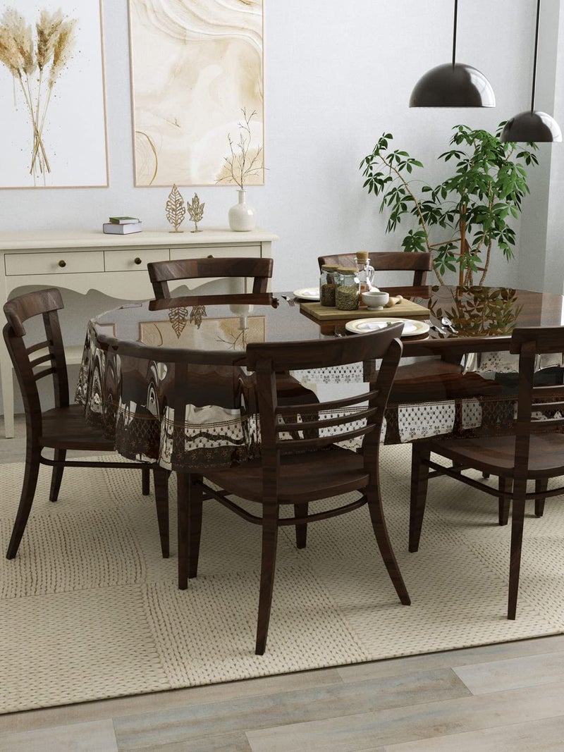 Clasiko 6 Seater Oval Dining Table Cover; 60x90 Inches or 152x228 Cms; Material - PVC; Anti Slip; Brown Tipping Lace - Image 3