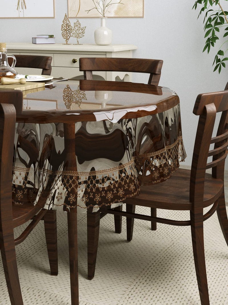 Clasiko 6 Seater Oval Dining Table Cover; 60x90 Inches or 152x228 Cms; Material - PVC; Anti Slip; Brown Tipping Lace - Image 2