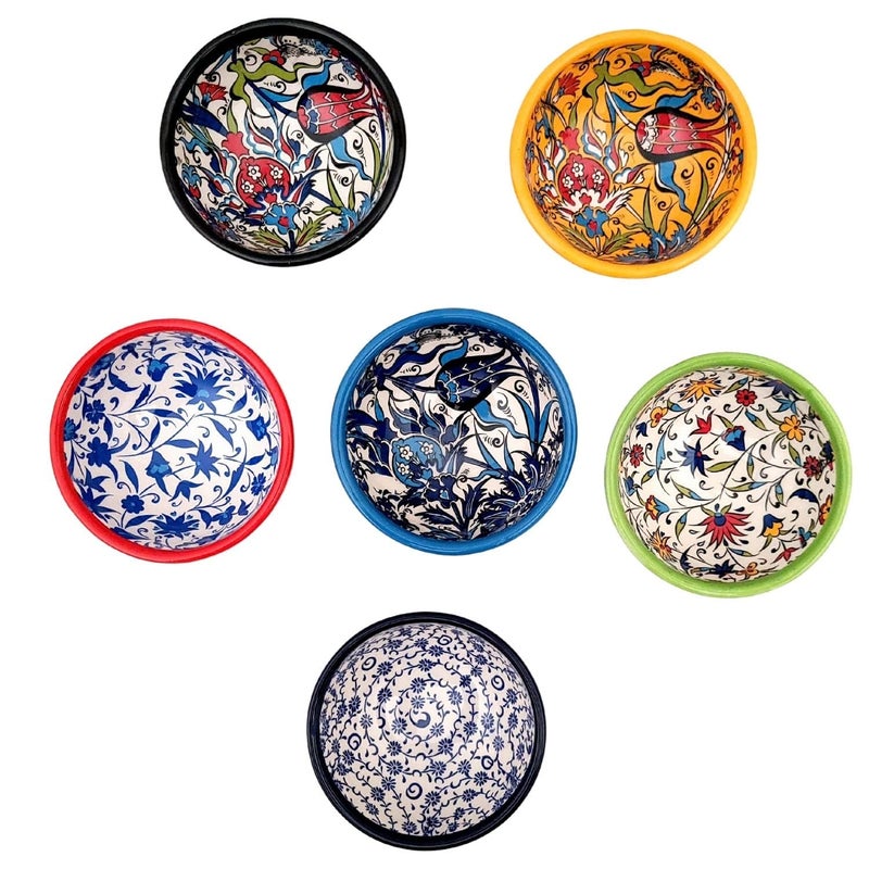 Ayennur طقم وعاء سيراميك تركي مزخرف من آينور مكون من 6 قطع ملونة صغيرة يدوي الصنع