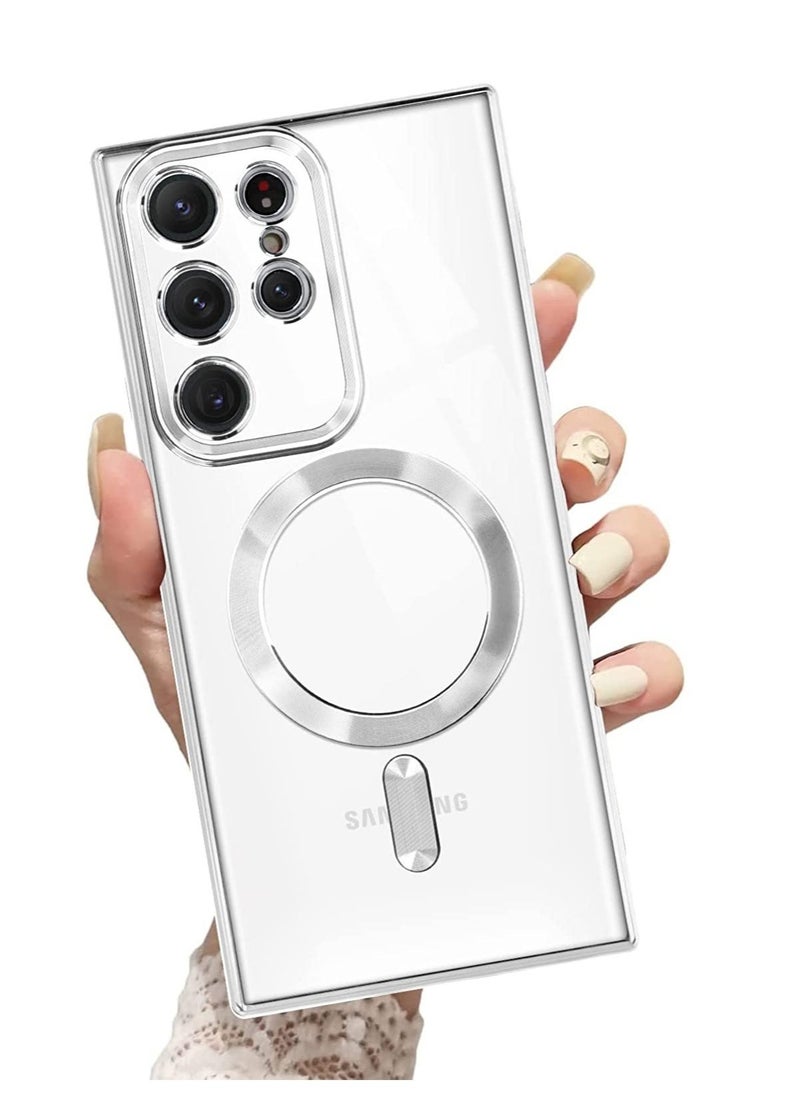 Raxoom Magnetic Clear Case for Galaxy S22 Ultra Case,Compatible with MagSafe, Love Heart Design Electroplated Case Soft TPU Shockproof Full Camera Lens Protective Case for Samsung Galaxy S22 Ultra - Image 1