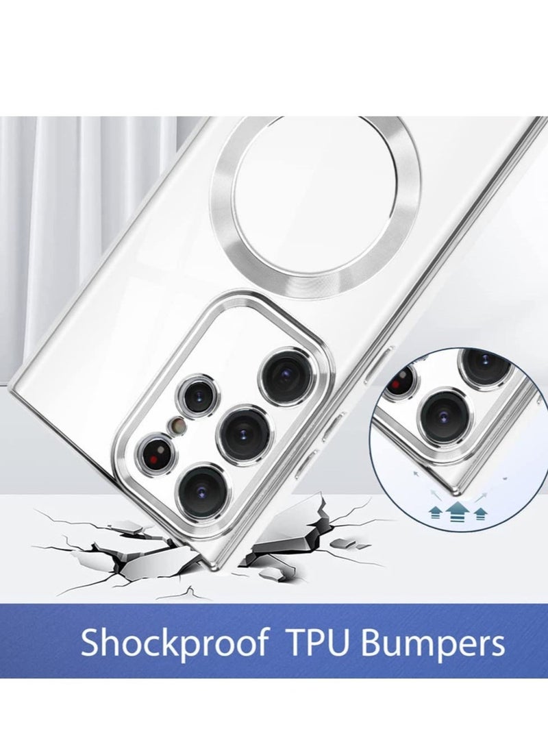 Raxoom Magnetic Clear Case for Galaxy S22 Ultra Case,Compatible with MagSafe, Love Heart Design Electroplated Case Soft TPU Shockproof Full Camera Lens Protective Case for Samsung Galaxy S22 Ultra - Image 2