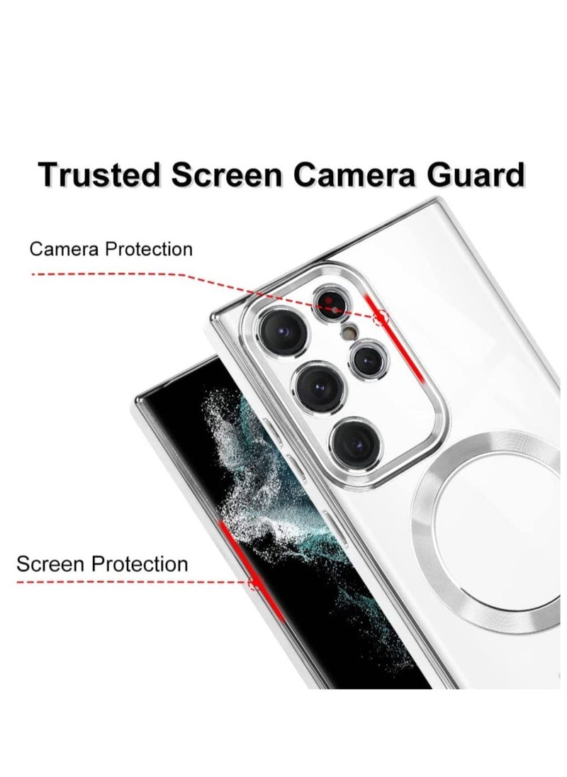 Raxoom Magnetic Clear Case for Galaxy S22 Ultra Case,Compatible with MagSafe, Love Heart Design Electroplated Case Soft TPU Shockproof Full Camera Lens Protective Case for Samsung Galaxy S22 Ultra - Image 4