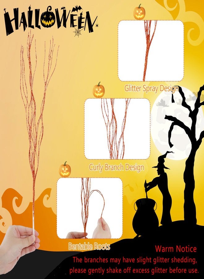 YBB 30Pcs Halloween Artificial Glitter Branches, 17 Inch Fall Stem Floral Picks Decorative Twigs for Halloween Thanksgiving Day Home Table Vase Decoration (Green&Purple&Orange) - Image 3