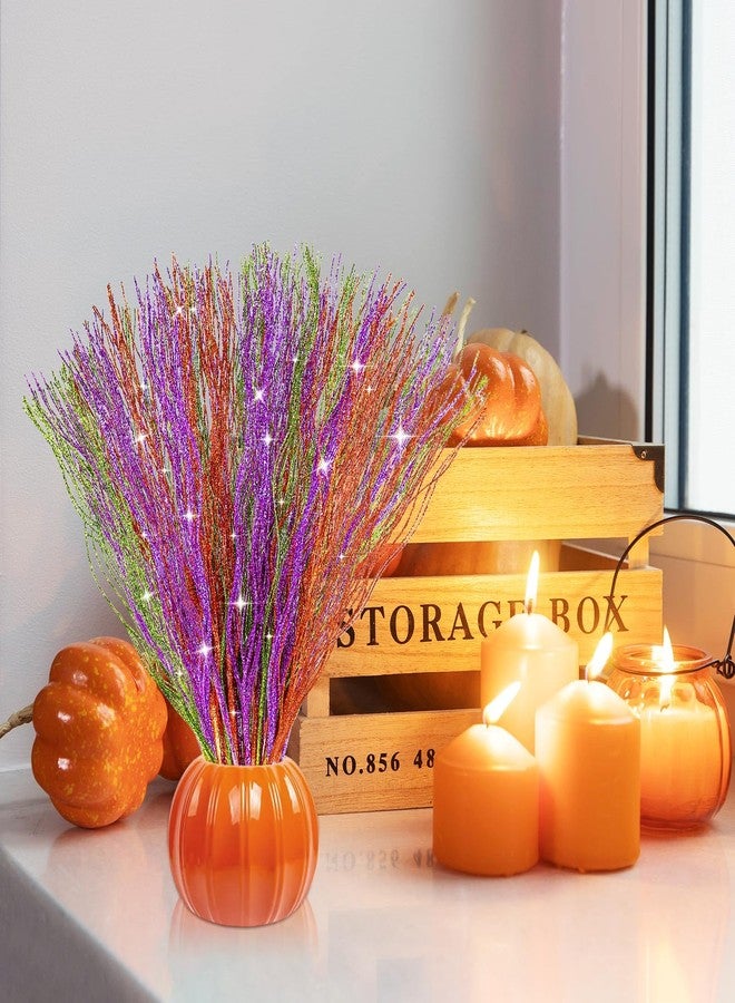 YBB 30Pcs Halloween Artificial Glitter Branches, 17 Inch Fall Stem Floral Picks Decorative Twigs for Halloween Thanksgiving Day Home Table Vase Decoration (Green&Purple&Orange) - Image 5