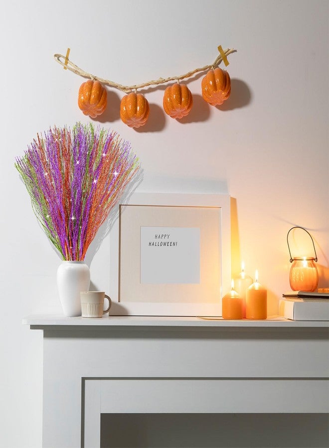 YBB 30Pcs Halloween Artificial Glitter Branches, 17 Inch Fall Stem Floral Picks Decorative Twigs for Halloween Thanksgiving Day Home Table Vase Decoration (Green&Purple&Orange) - Image 4