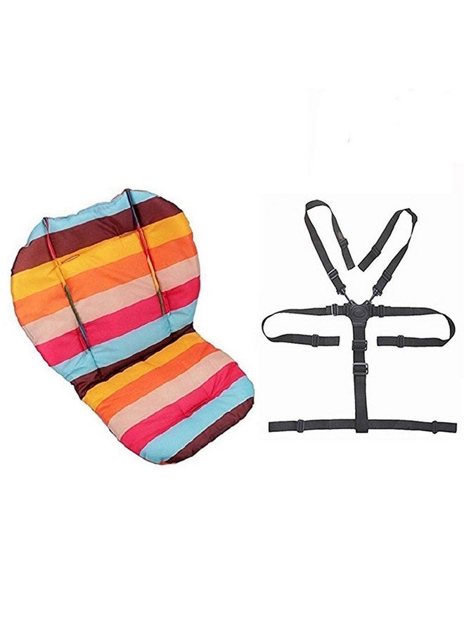 Twoworld Baby High Chair Seat Cushion Liner Mat Pad Cover Rainbow Striped Water Resistant and High Chair Straps (5 Point Harness) 1 Suit - Image 1