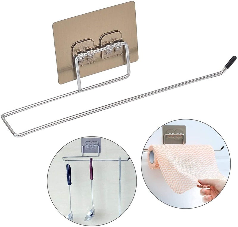 KREZON KREZON Self Adhesive Stainless Steel Wall Mount Sticker Towel Holder Kitchen Napkin Ring Toilet Paper Roll Holder Tissue Paper Holder Towel Bar Rod Hanging Towel Rack for Kitchen Bathroom  - Image 2