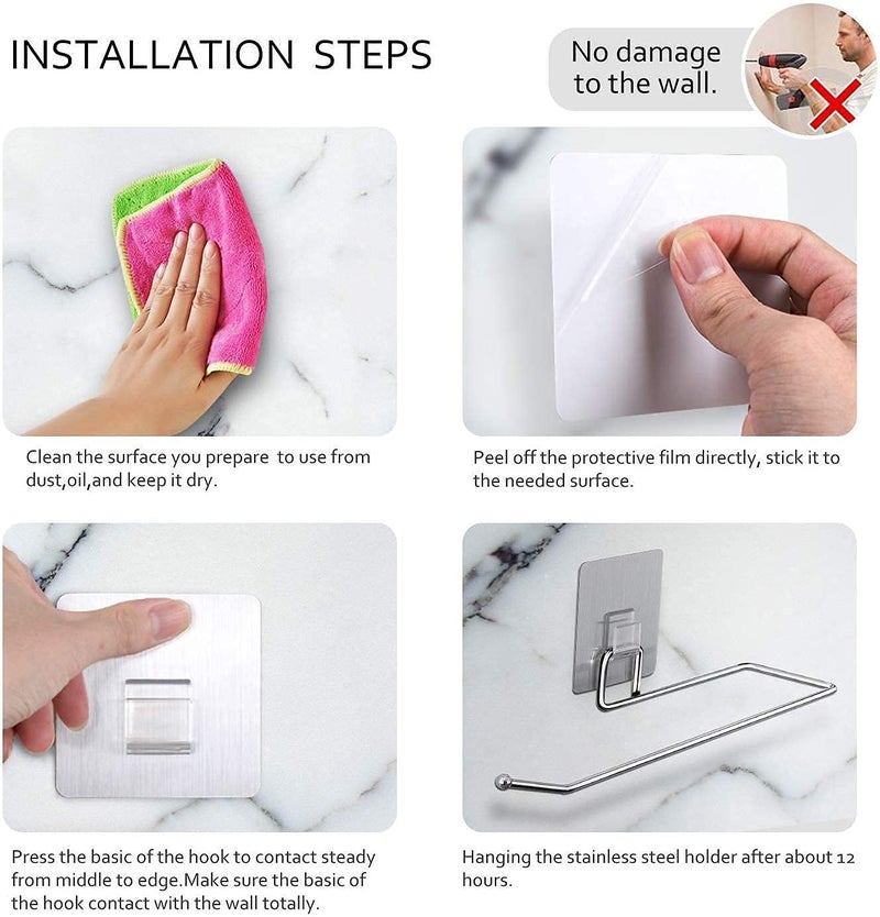 KREZON KREZON Self Adhesive Stainless Steel Wall Mount Sticker Towel Holder Kitchen Napkin Ring Toilet Paper Roll Holder Tissue Paper Holder Towel Bar Rod Hanging Towel Rack for Kitchen Bathroom  - Image 3