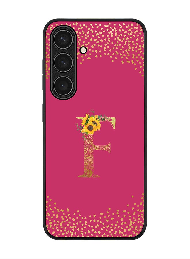 Stylizedd Rugged Black edge case for Samsung Galaxy S24 FE, Slim fit Case Cover - Custom Monogram Initial Letter Floral Pattern Alphabet - F ( Deep Pink Rose ) - Image 1