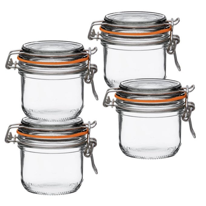 SUPER TERRINE JAR 7OZHALF PINT PACK OF 4 200ML FRENCH GLASS JAR AIRTIGHT RUBBER SEAL GLASS LID GLASS JARS FOR KITCHEN ORGANIZATION AND STORAGE CONTAINERS FOR ESSENTIALS