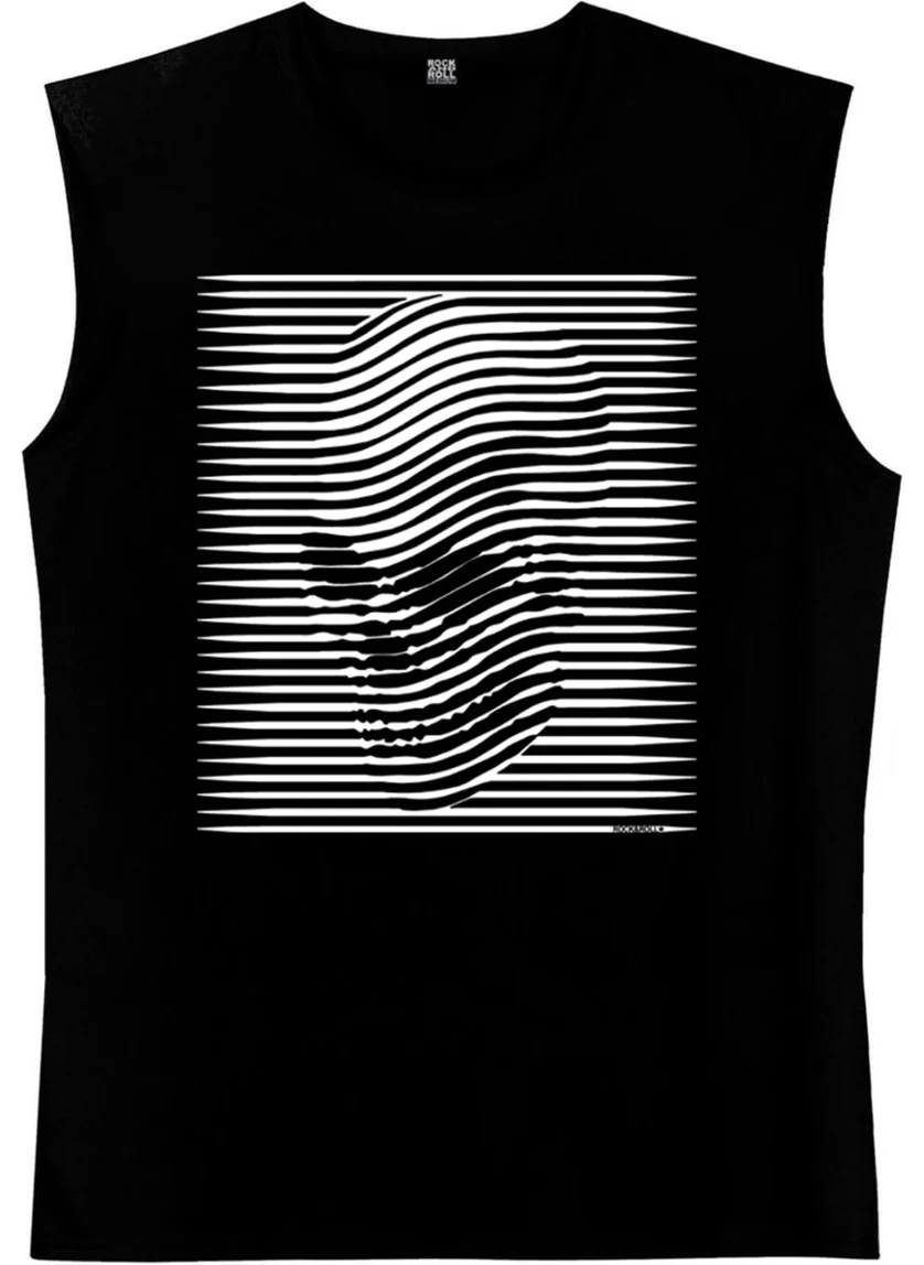 Rock&Roll Ribbon Head Black Cutout Sleeve | Sleeveless Men's T-Shirt | Athlete