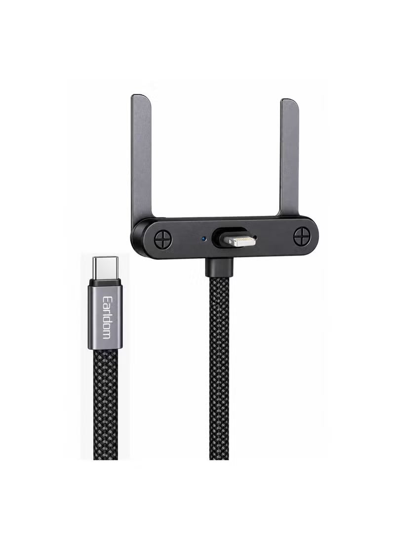 Earldom EC-220C-L 30W USB-C to Lightning Fast Charging Cable, 1m Nylon Braided Cord with Foldable Phone Holder, PD Fast Charging Cable, Durable Tangle-Resistant Charging Cable for iPhone, Compatible Devices, Travel, Car, Office & Daily Use, Black - Image 1