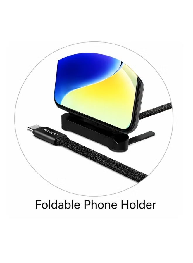 Earldom EC-220C-L 30W USB-C to Lightning Fast Charging Cable, 1m Nylon Braided Cord with Foldable Phone Holder, PD Fast Charging Cable, Durable Tangle-Resistant Charging Cable for iPhone, Compatible Devices, Travel, Car, Office & Daily Use, Black - Image 5