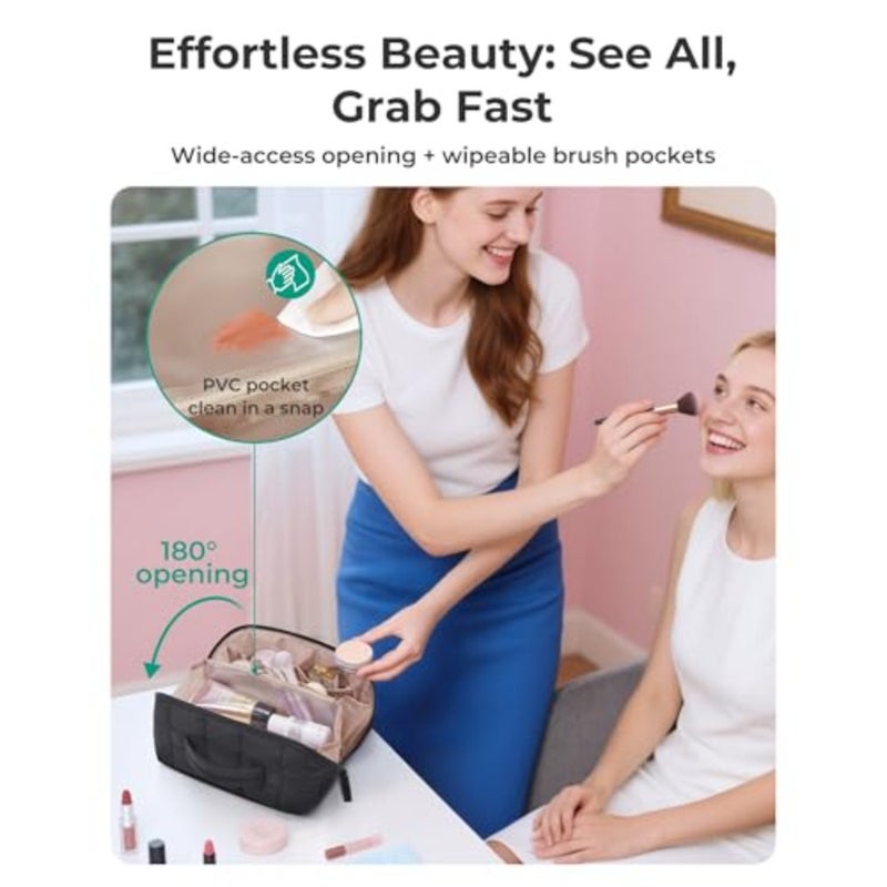 Puffy Travel Makeup Bag Toiletry Bag for Women, Dark Open Flat, Portable, Make Up Organizer, Water-resistant, Puffy Padded, For Toiletries, Brushes - Image 2