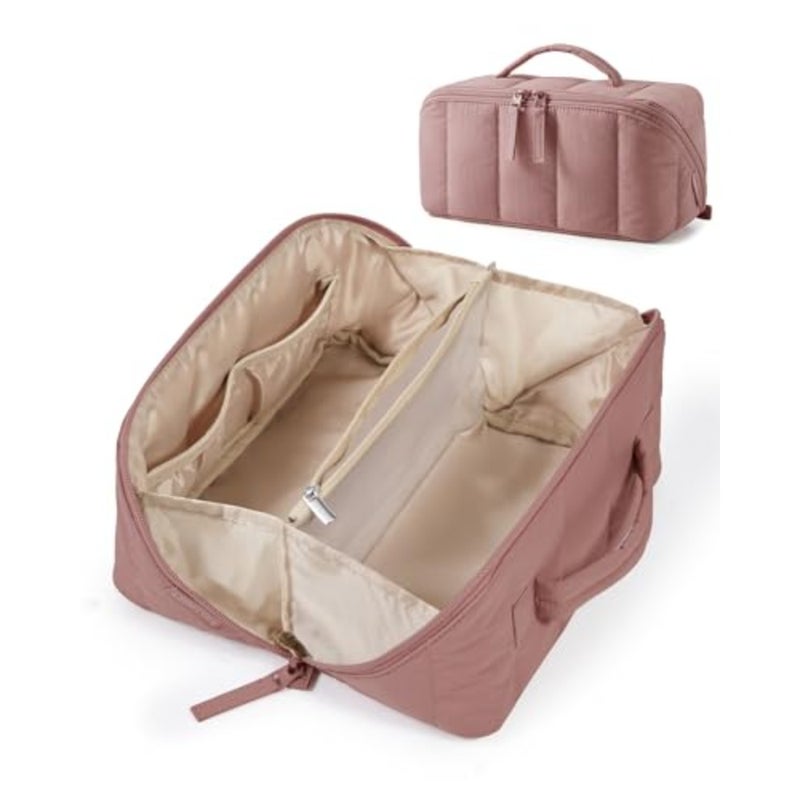 Puffy Travel Makeup Bag Toiletry Bag for Women, Dark Open Flat, Portable, Make Up Organizer, Water-resistant, Puffy Padded, For Toiletries, Brushes - Image 1