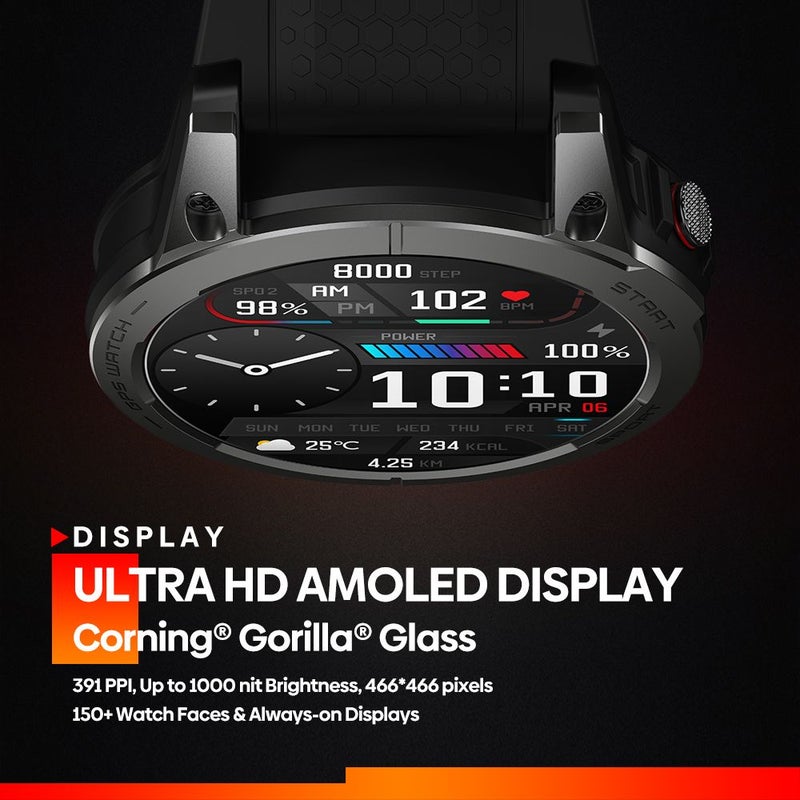 Zeblaze Stratos 3 GPS Smartwatch, Ultra HD Amoled Display, Built-in Gps, Bluetooth, Black - Image 2