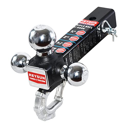 REYSUN Trailer Hitch Tri-Ball Hitch with Hook, Tactical Tow Ball Hitch, Fits 2-inch Hitch Receiver, Chrome Triple Balls with Hitch Pin and Clip - Image 4