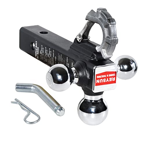 REYSUN Trailer Hitch Tri-Ball Hitch with Hook, Tactical Tow Ball Hitch, Fits 2-inch Hitch Receiver, Chrome Triple Balls with Hitch Pin and Clip - Image 3