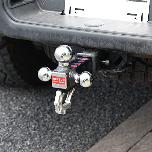 REYSUN Trailer Hitch Tri-Ball Hitch with Hook, Tactical Tow Ball Hitch, Fits 2-inch Hitch Receiver, Chrome Triple Balls with Hitch Pin and Clip - Image 5