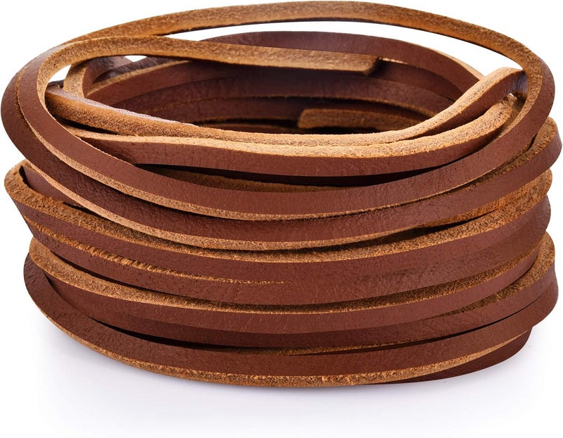 TeeLiy 3MM Flat Genuine Leather Cord - Natural Leather Lacing - Strip Cord Braiding String for Jewelry Making Shoe Lace Braided Bracelets Necklaces Handbags Knife Sheaths Brown (5Yards) - Image 1