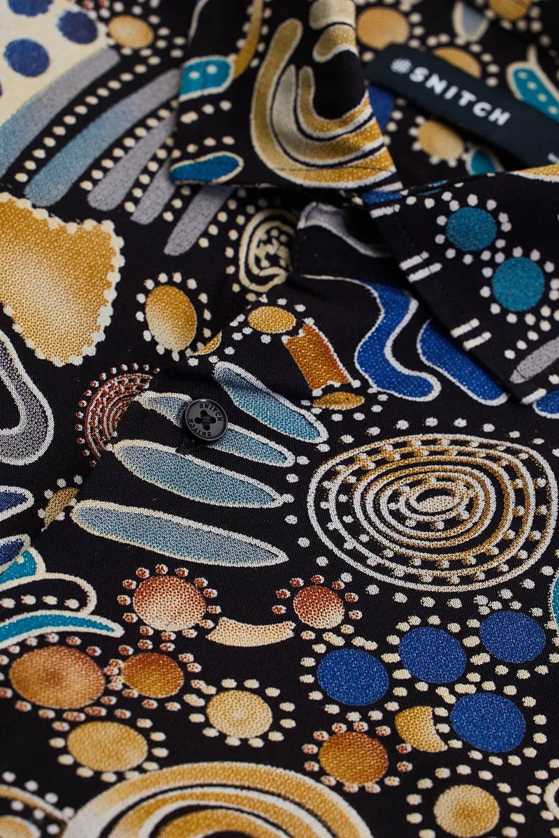 SNITCH Blue Abstract Slim Fit Shirt