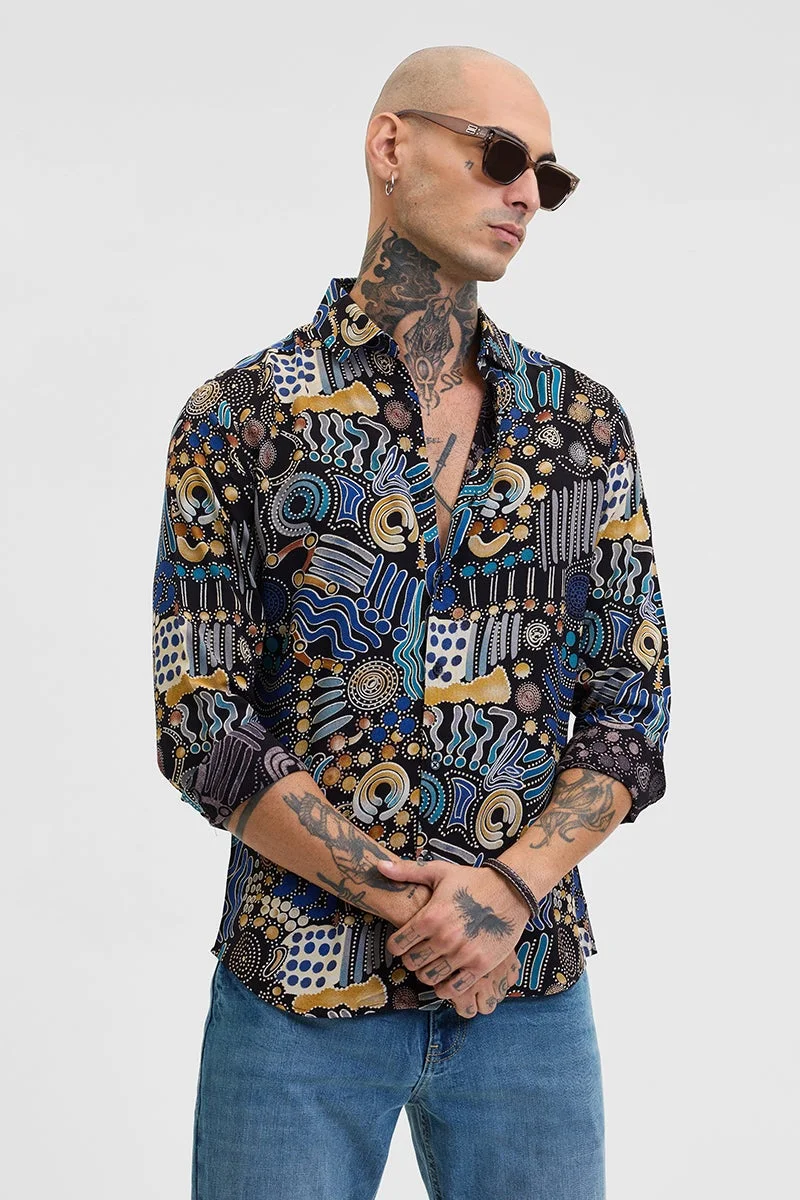 SNITCH Blue Abstract Slim Fit Shirt