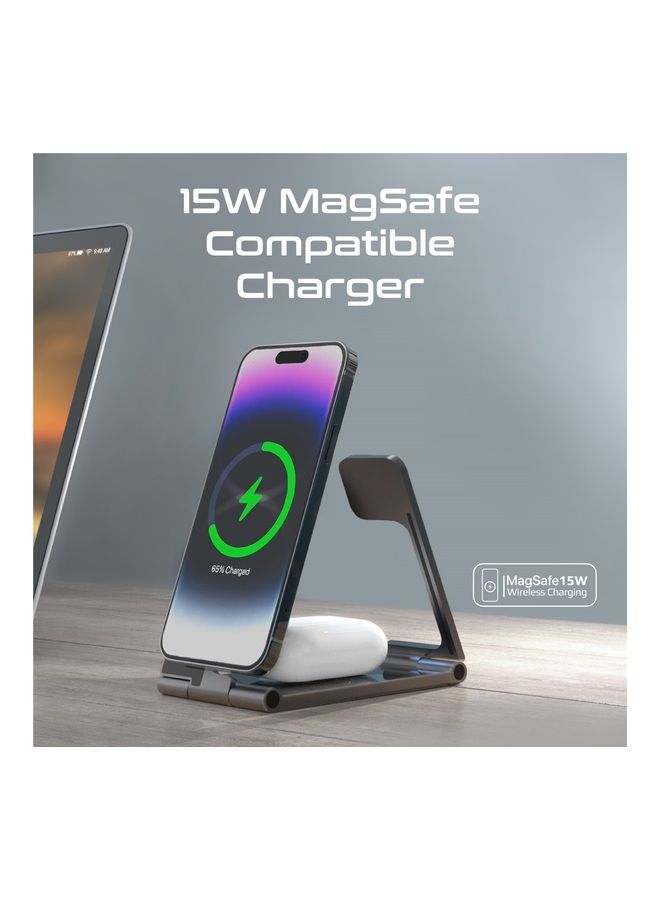 بروميت شاحن iPhone 15، قاعدة شحن شفافة نحيفة للغاية 3 في 1 قابلة للطي مع MagSafe بقدرة 15 وات، متوافق مع ساعة Apple 3 وات وشاحن AirPods Pro بقدرة 5 وات، وساعة Apple Watch 8 باللون الأسود - Image 4